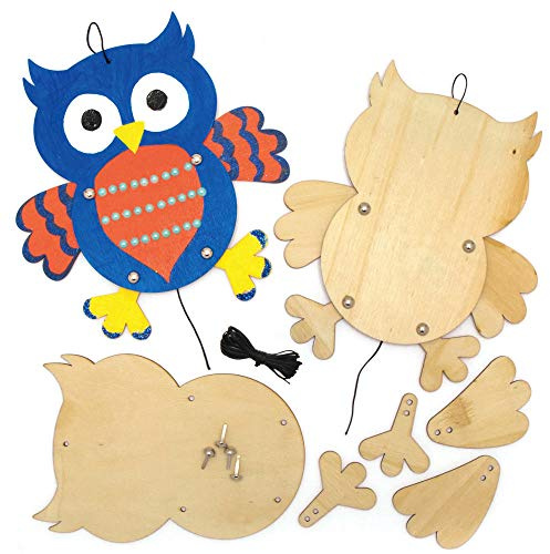 Baker Ross AX159 Holzpuppen-Sets für Kinder, Eule, für Holzbastel-Malsets für Kinder, Kunst- und Bastelprojekte, 4 Stück