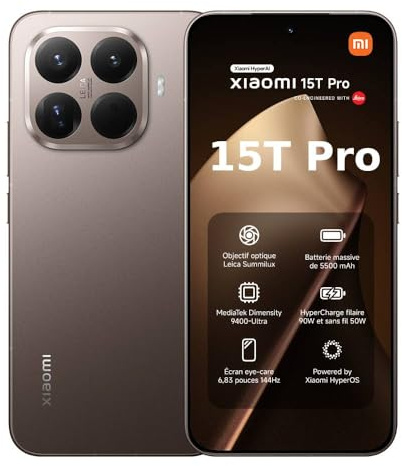 XIAOMI 15T Pro, Smartphone 12+512GB, 6,83 144Hz augenschonendes Display, MediaTek Dimensity 9400+, 50MP Leica 5X Pro Teleobjektiv, 5500mAh, Moka Braun, 2Jahre Garantie