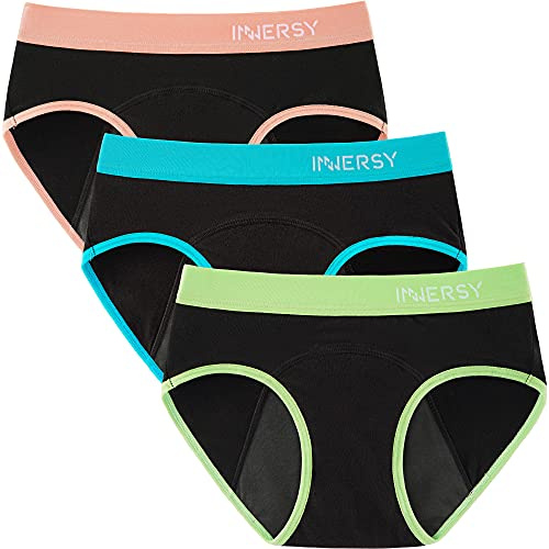 INNERSY Flickor perioder underkläder bomull kalsonger menstruation trosor 3-pack
