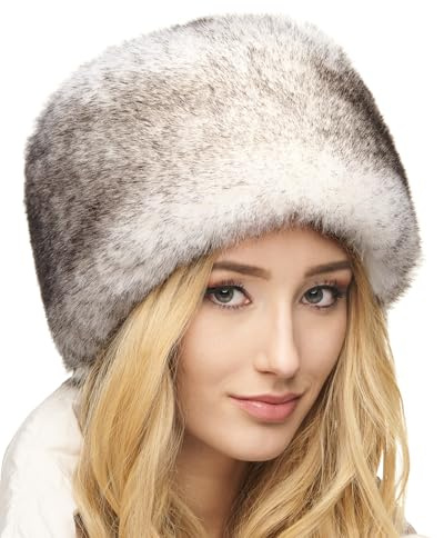 Futrzane Siberian Chapeau Cosaque - Bonnet Fourrure Femme - Chapka Russe Hiver (M, Blanc avec Noir Siberian)