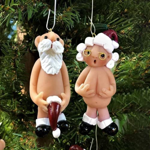 2-Piece Set Christmas Funny Naked Santa Hanging Pendant for Home, New Year's Eve Decorations, Santa, Tree, Resin, A