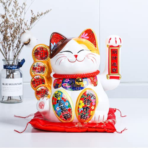 DongAi 10-inch Large Lucky Cat, Feng Shui Ceramic Lucky Cat, Ornately Decorated Porcelain, Lucky Fortune, The Best Gift for Opening#25cm