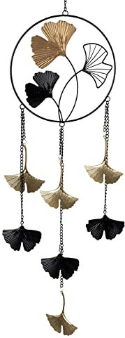 formano Deko Fensterhänger Girlande Ginko 60 cm Metall Mobile Fenster Dekoration Schwarzgold Ginkgo Blatt Motiv | Geschenkidee Hängedeko Wohnaccessoire