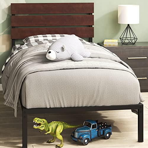 Zinus Figari Cama 90x190 cm - Altura del somier 31cm con almacenaje bajo la cama - Somier sostenible de bambú y metal con cabecero de láminas - Marrón y negro