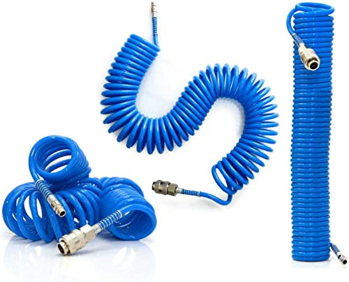 Tubo ad Aria Compressa TANIASHOP 15 Metri Attacco Semplice Veloce Innesto 1/4 Per Compressore Tubo a Pressione a Spirale Raccordo Flessibile Torsione 360 Gradi Blu