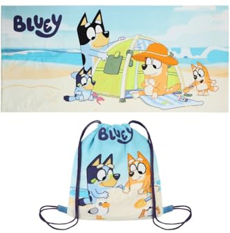 Bluey Fold Away Beach Towel Bag For Boys & Girls Kids Bathtowel Childrens Swimming Towel