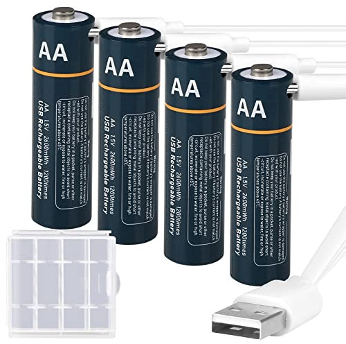 Kamnnor AA Akku 1,5v USB C Batterien aa,2600mWh Lithium Batterie AA Akkus Wiederaufladbar,Typ C Schnellladung in 2 Stunden,1200 mal Zyklusaufladung,4 Stück