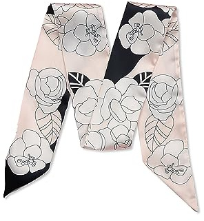 LumiSyne Écharpe En Soie Étroit Femme Filles Longue Imprimé Arbre Fleurs Motif Lettre Style Artistique Rétro Satin Cravate Cheveux Bandeau Au Poignet Poignée Ruban