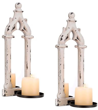 Wall Candle Holders Vintage Decor - Walasis Wall Candle Sconces Mounted White Wood Set of 2 Gothic Accessories Mirror decoration for Living Room Bathroom