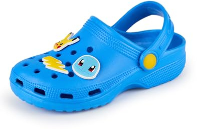 Pokémon Zoccoli per Ragazzi | Calzature Slip-on per Bambini in Blu | Ciondoli Originali Pikachu Charmander Squirtle | Sandali da Interno e da Esterno con Cinturino Regolabile