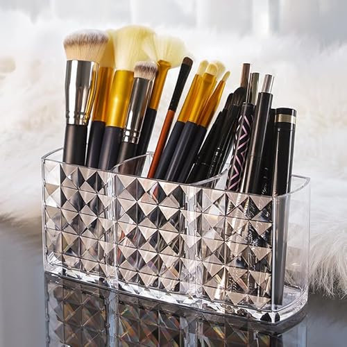 Asfacuputure 3 Scomparti Organizzatore di Trucco, Organizer Trucchi Multifunzione, Make up Organizer per Pennelli, Profumo, Rossetto, Cosmetic, Trasparente Contenitore per Pennelli Cosmetici