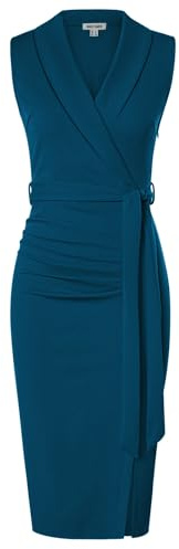 GRACE KARIN Robe Fourreau Femme sans Manches Col Châle Mi-Mollet avec Ceinture Amovible et Fente Élégante