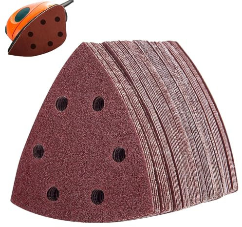 90 PCS Multi Tool Triangle Sanding Pad Set with 6-Holes Electric Sander Sheets - Sandpaper in 60 120 180 240 320 400 Grits for Detail Mouse