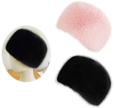 Pack De 2 Gorros De Piel, Productos De Protección contra El Frío De Invierno, Gorros Cómodos Y Cálidos, Elees Gorros De Invierno para Mujer (Negro, Rosa)