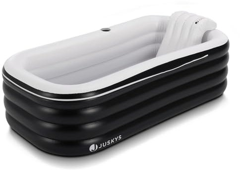 Juskys Vasca Gonfiabile L - Vasca da Esterno per Adulti, Vasca Pieghevole e Mobile con Schienale, Vasca da Bagno di Ghiaccio con Coperchio e Pompa
