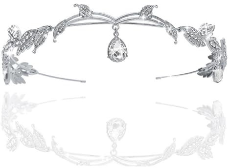 UILYNIU Blatt Krone Damen Mädchen Diadem Damen Krone Elfe Tiara Krone Mädchen Prinzessin Krone Geburtstag Silber Strass Tiara für Elfe Prinzessin Kostüm Hochzeit Geburtstag Cosplay Party (Silber)
