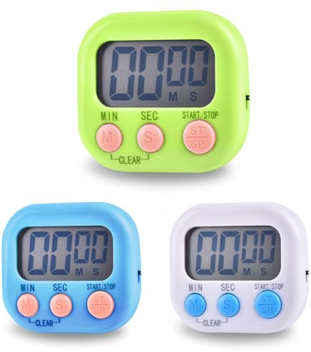 3 Stück Eieruhr, Timer LCD Digital mit Einklappbarer Ständer Und Magnet, küchentimer, Stoppuhr für Kochen Backen Sport Kinder Studieren (blau, weiß, grün)