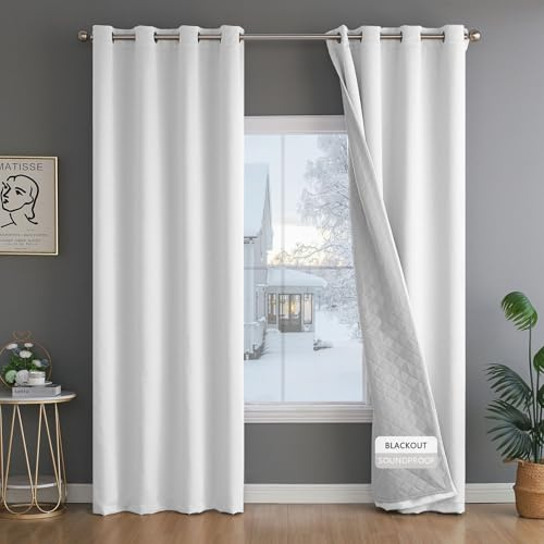 Grichril Insulated Window Coverings for Winter Draft Blocking - Acoustic Curtains Soundproofing with Thick Liner - Thermal Blackout Curtains for Living Room Bedroom Kitchen 84 Inches Long 1 Panel Set