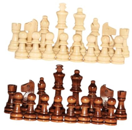 Oshhni 32 Pièces Jeu d'Échecs Portable en Bois Naturel, Ensemble Complet de Pions d'Échecs pour Débutants et Professionnels, Jeu de Société pour Famille et Voyage (2,2 Pouces, Échiquier Non Inclus)