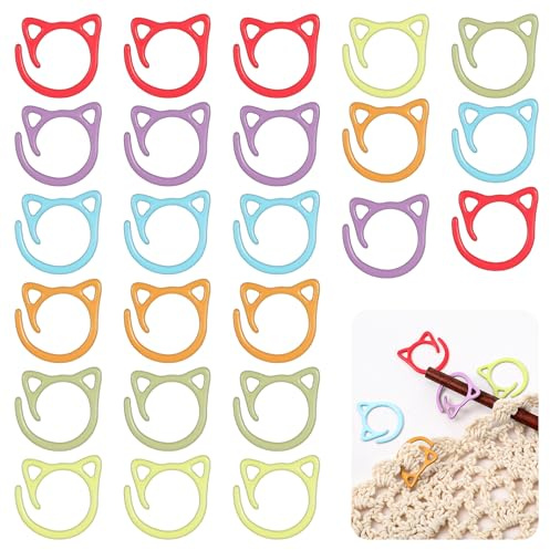 MBAIYO Stitch Markers for Crocheting, 24pcs Cat Metal Crochet Markers Ring Multicolor Knitting Stitch Marker Cat Crochet Stitches Marker Set for DIY Weaving Knitting Sewing Tools