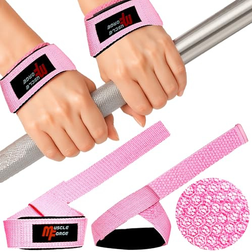 MuscleForge Rosa Viktlyftremmar - Rosa Kvinnor Gym Straps - Halkfria Gym Handledsband, Powerlifting Gym Tillbehör 2 st