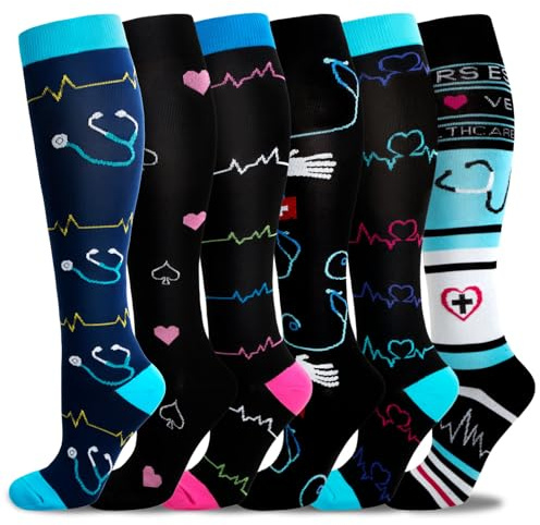 Compression Socks for Women and Men 6 Pairs Compression Stockings Comfortable Flight Socks Support for Running,Cycling, Nursing, Travel, Hiking