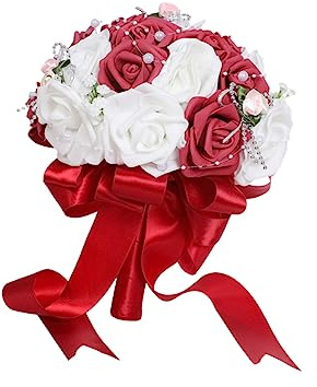 FUTUREORYY Bouquet da Sposa Rosso in Pe Vivace e Realistico, Decorazione per Matrimoni Elegante e Regalo per Donna, per Cerimonie e Tavoli da Caffè
