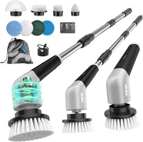 YKYI Brosse électrique Nettoyage rotative avec 8 têtes, Manche Extensible, 2 Vitesses, Batterie 2500mAh, étanche IPX7 – Brosse Nettoyage Salle de Bain et Cuisine