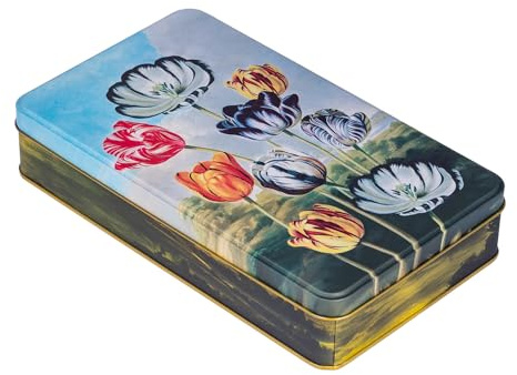 NOTIQUE Scatola in latta con coperchio, scatola in latta d'arte nostalgica, scatola per biscotti, barattolo per la conservazione di piccoli oggetti - Collezione Erbario (Tulip)