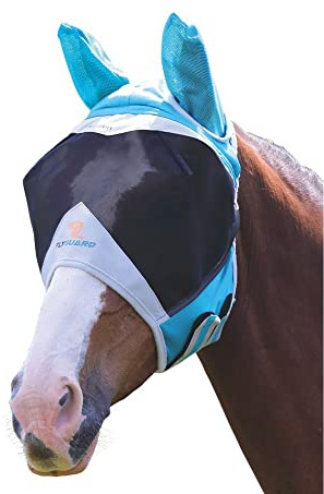 Shires Fine Mesh Horse Equine Fly Mask with Ears 60% UV Protection (Extra Full, Teal)