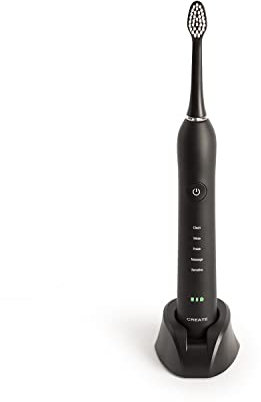 CREATE/SONIC PEARL/Cepillo de Dientes Eléctrico Negro/Cabezal Extraíble, Autonomía 6 Semanas, Cepillo Dientes Sonico con 5 Modos de Cepillado, Sistema Autoapagado, Ergonómico, Incluye Estuche