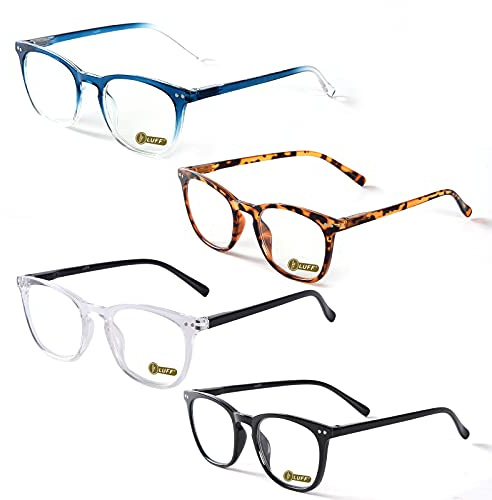 LUFF Lunettes de lecture pour hommes femmes - Anti lumière Bleue Lunette Loupe Mode Lunettes de vue Légères ordinateur Élégant durable Optique presbyte Réduction de la Fatigue Oculaire,4PACK