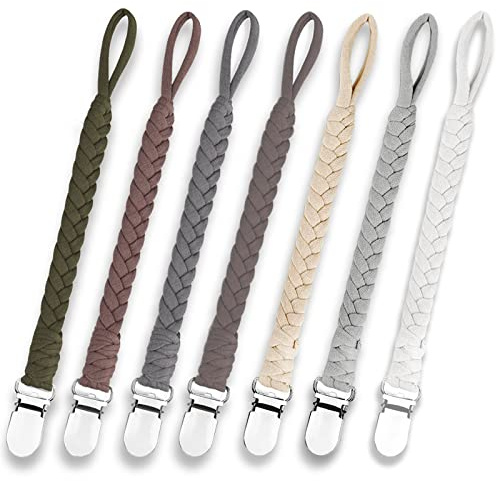 Duludulu 7 Pcs Braided Pacifier Clip, Pacifier Clips for Boys & Baby Girls, Pacifier Holder Clip Binky Clips