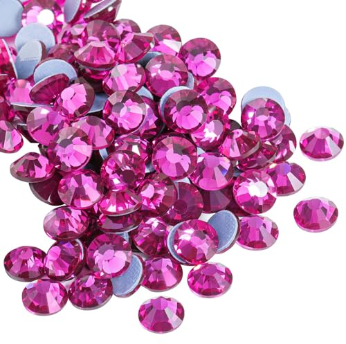Beadsland 1440pz Strass Termoadesivi Hotfix, Retro Piatto, Pietre in Cristallo, per Fai Da Te, per Decorazione di Vestiti,Fucsia,SS12,Misura di 3,0-3,2 mm