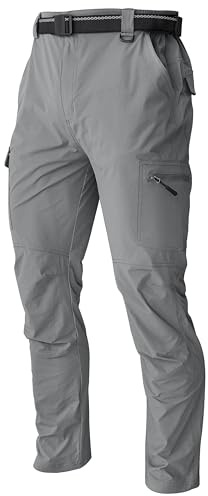 Men's Cargo Work Hiking Pants Lightweight Water Resistant Quick Dry Fishing Travel Camping Outdoor Breathable Multi Pockets Light Grey L