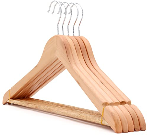 The Hanger Store - 40 Pack Wooden Coat Hangers for Clothes, FSC® Eco Wood | Wooden Suit Hangers, FSC® Sustainable Eucalyptus Wooden Hangers, 44cm, Trouser Hanger Bar, Chrome Swivel Hook