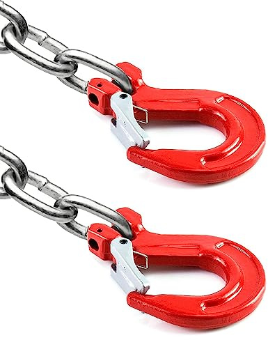 yakicag 2 Pack Grade 80 Drop Forged Alloy Steel Clevis Sling Hook with Latch, Painted Finish, 3/8 Safety Chain Hooks, 6944 lbs Working Load Limit (3.15T)