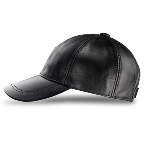 Lukkizara Genuine Leather Baseball Cap Adjustable Strap Plain Real Lambskin Leather Hat Sports Visor (Genuine Leather, Black)