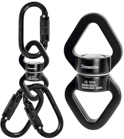 Aerial Silks Hardware Kit 30 KN Swing Swivel Aerial Yoga Hammock Rigging Aluminum Swivel Aerial Hoop Lyra Rotational Device Hanging Accessory (Black set 10)