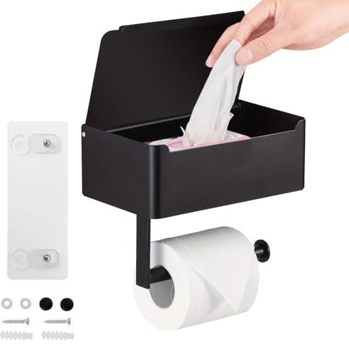 Toilet Paper Holder with Shelf, Wipes Dispenser and Storage, Stainless Steel Wall Mount Toilet Paper and Flushable Wipes Storage for Bathroom(Type A)