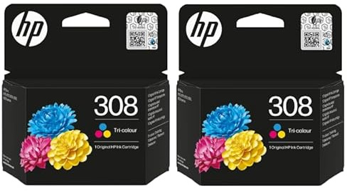 HP 308 Lot de 2 Cartouches d'encre Couleur pour imprimantes Envy 6122e 6532e 6520e 6132e 6530e 6120e 6110e 6558e 6110e 6130e