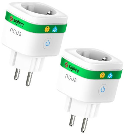 NOUS A7Z ZigBee Smart Socket con Monitorización de Energía, 16A, App y control por voz, Temporizador y Horarios, Compatible con Alexa, Google Home, Home Assistant, Tuya, Requiere ZigBee Hub, Pack of 2
