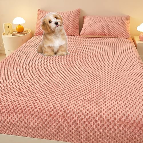 Juego de sábanas ajustables de forro polar extra suave con fundas de almohada, tamaño individual/matrimonial, 150 x 200 cm, funda protectora para colchón, ropa de cama acogedora