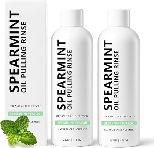 Spearmint Oil Pulling Rinse, Natural Mouthwash with Organic Cold-Pressed Coconut O il, White Oil Pulling Rinse for Teeth and Gums, Fresh Breath & Oral Care