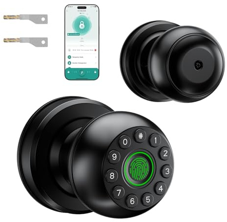 TEKXDD Smart Door Lock, Fingerprint Door Lock 4 in 1 Keypad App/Key, Free Passage Mode + Auto-Lock + Anti-Peep Password + Temporary Passwords, Keyless Smart Lock for Bedroom Home Office Apartment
