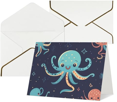 Gratulationskort tomma anteckningskort med kuvert 17,5 x 11,5 cm ihopfällbart tänkande på dig kort tecknad bläckfisk inbjudningskort för semester