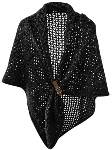 Mode Femme Couleur Unie Creux Boucle en Cuir Grande Cape Triangulaire Écharpe Chaude Décorative Foulard Divisé Grande Écharpe Triangle