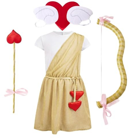 Lito Angels Disfraz Cupido Niño Traje Ángel Infantil con Alas Arco Flecha Toga Romana para Carnaval Fiesta San Valentín Edad 9-10 Años