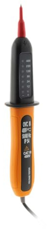 Zenitech - Spänningsprovare 6 Nivåer - Växelström och Jämnström - CAT III, 400V, 50/60 Hz - Vattentålig IP54 - Temperaturspektrum från 15°C till 45°C - Orange