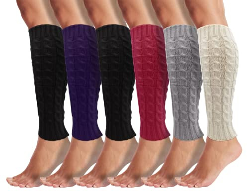 Winterlace Womens Leg Warmers 6 Pairs Dance Ballet Knee High Sleeve Cable Knit Long 80s Retro Workout Gym Pilates Yoga